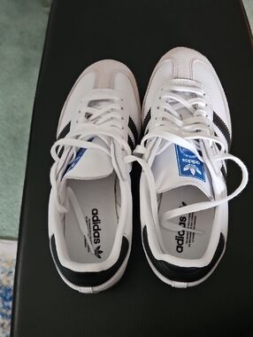 adidas Kids White Sneakers with Black Stripes